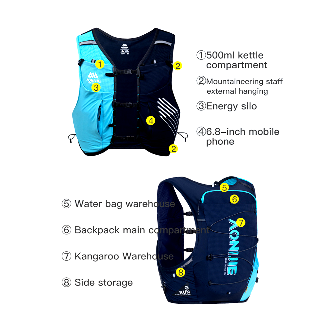 Aonijie C9116 Hydration Backpack Vest - 10 Liter Trail Running Sports - NAVY