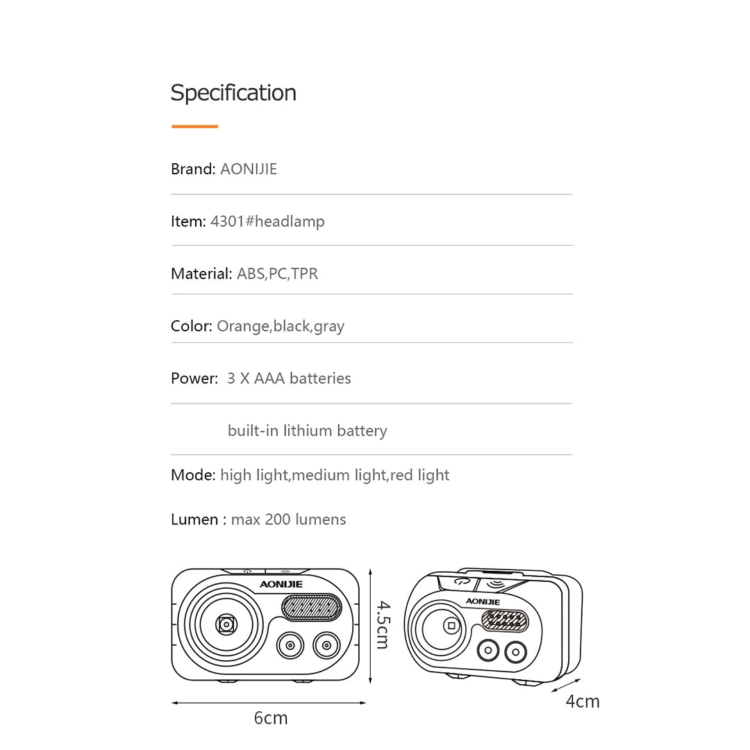 AONIJIE E4031 Headlamp 200 LM - Senter Kepala 200 Lumens