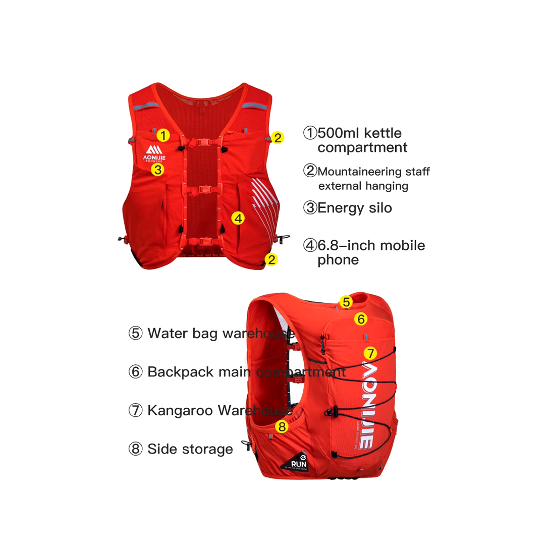 Aonijie C9116 Hydration Backpack Vest - 10 Liter Trail Running Sports - Orange