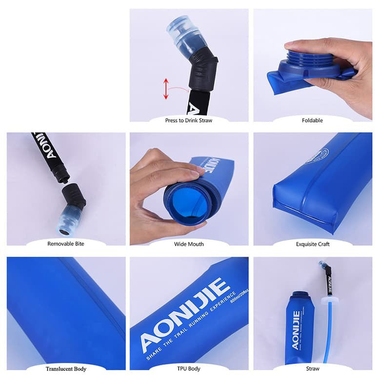 AONIJIE Soft Flask Long Straw SD13 - 600ml - Soft Flask BPA Free Water Bottle for Running Marathon Hydration Bladder Pack Vest