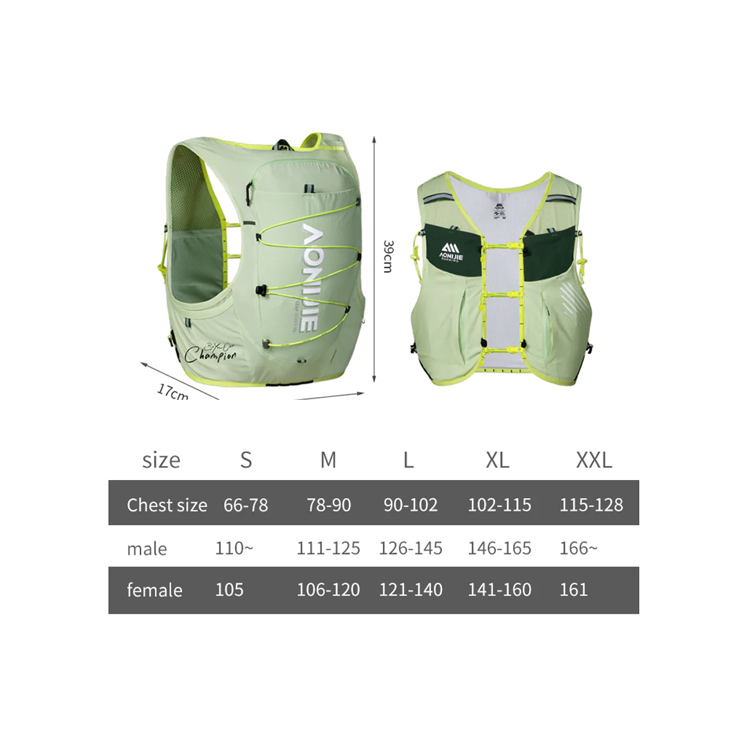 Aonijie C9116 Light Green Hydration Backpack Vest - 10 Liter Trail Running Sports