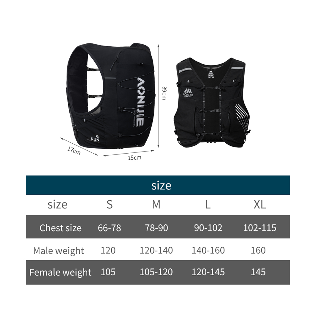 Aonijie C9116 Hydration Backpack Vest - 10 Liter Trail Running Sports - Black