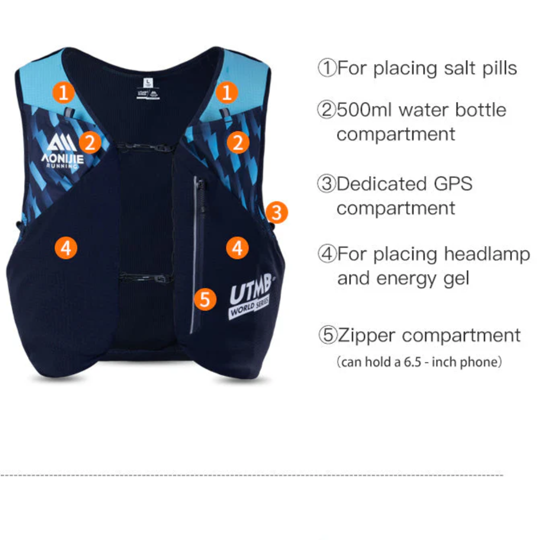 Aonijie UTMB Hydration Backpack Vest 8L - Trail Running Sports - BLUE