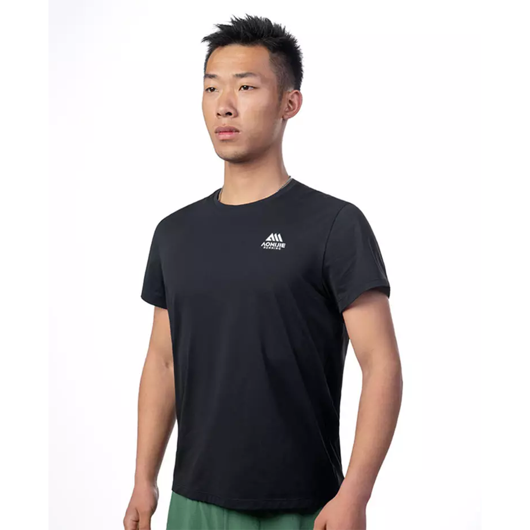 Aonijie FM5231 Men Running Sport Short Sleeve - Baju Lari Pria Olahraga - BLACK