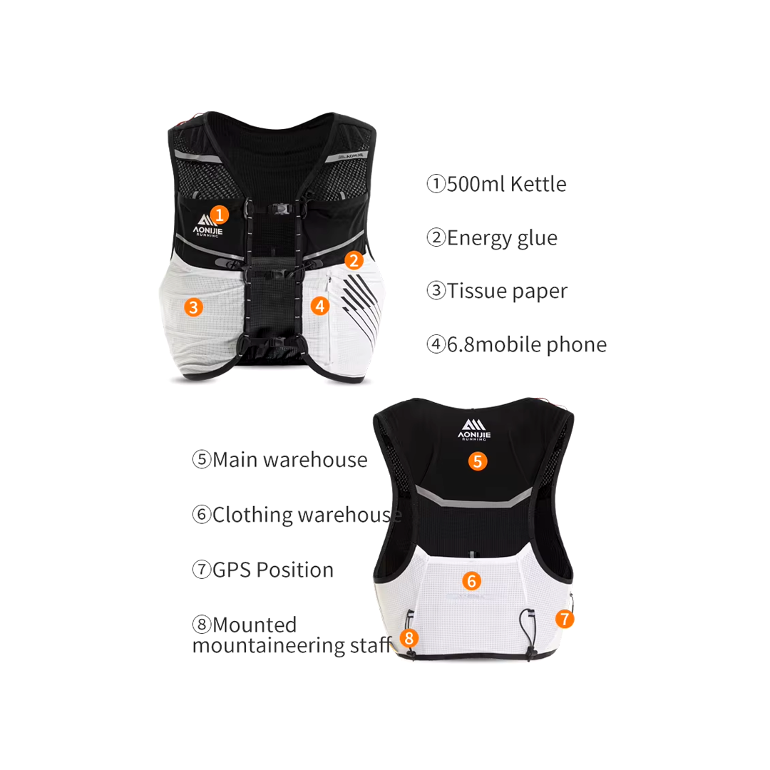 Aonijie C9116 Hydration Backpack Vest - 5 Liter Trail Running Sports - Black White