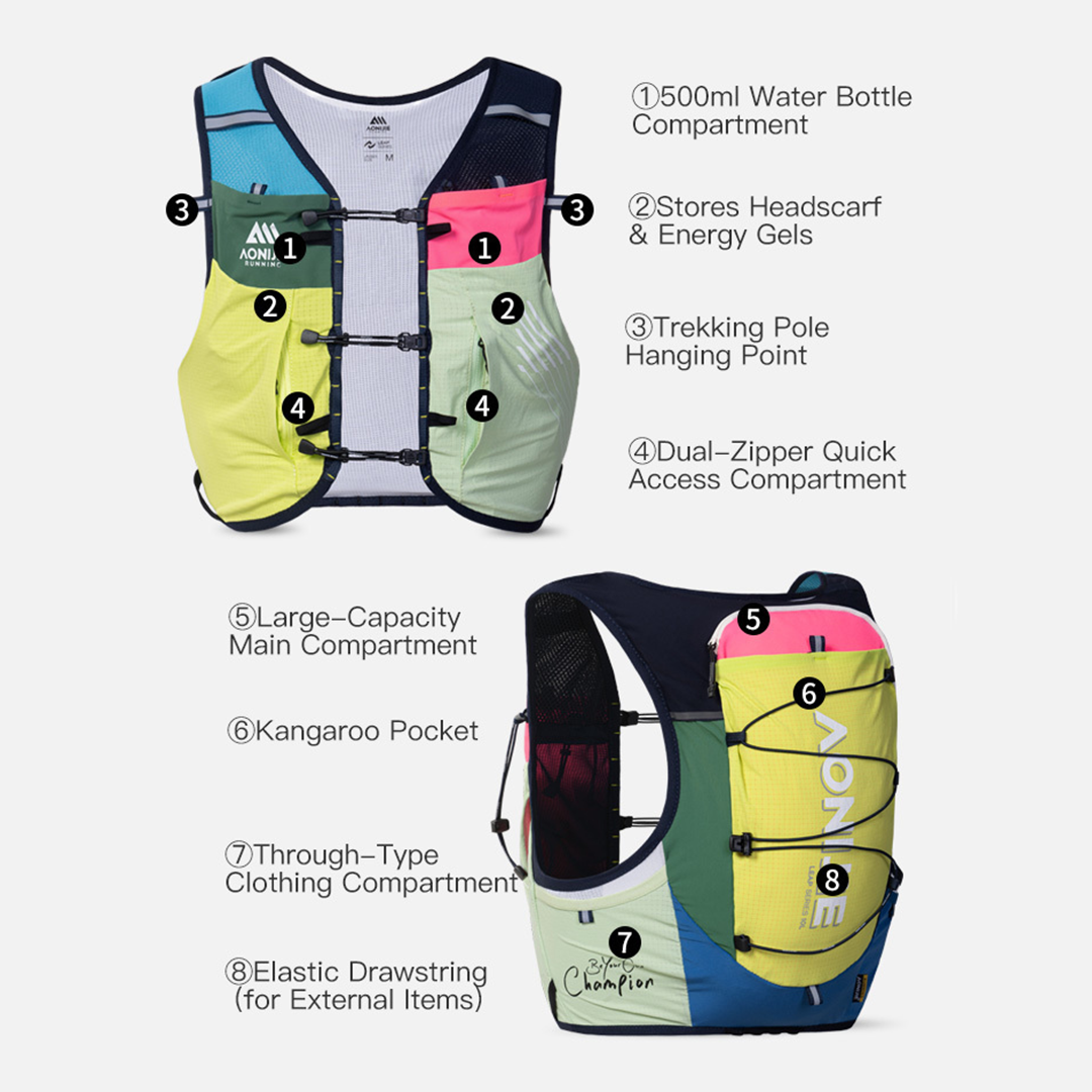Aonijie C9116 Hydration Backpack Vest - 10 Liter Trail Running Sports - COLORFULL
