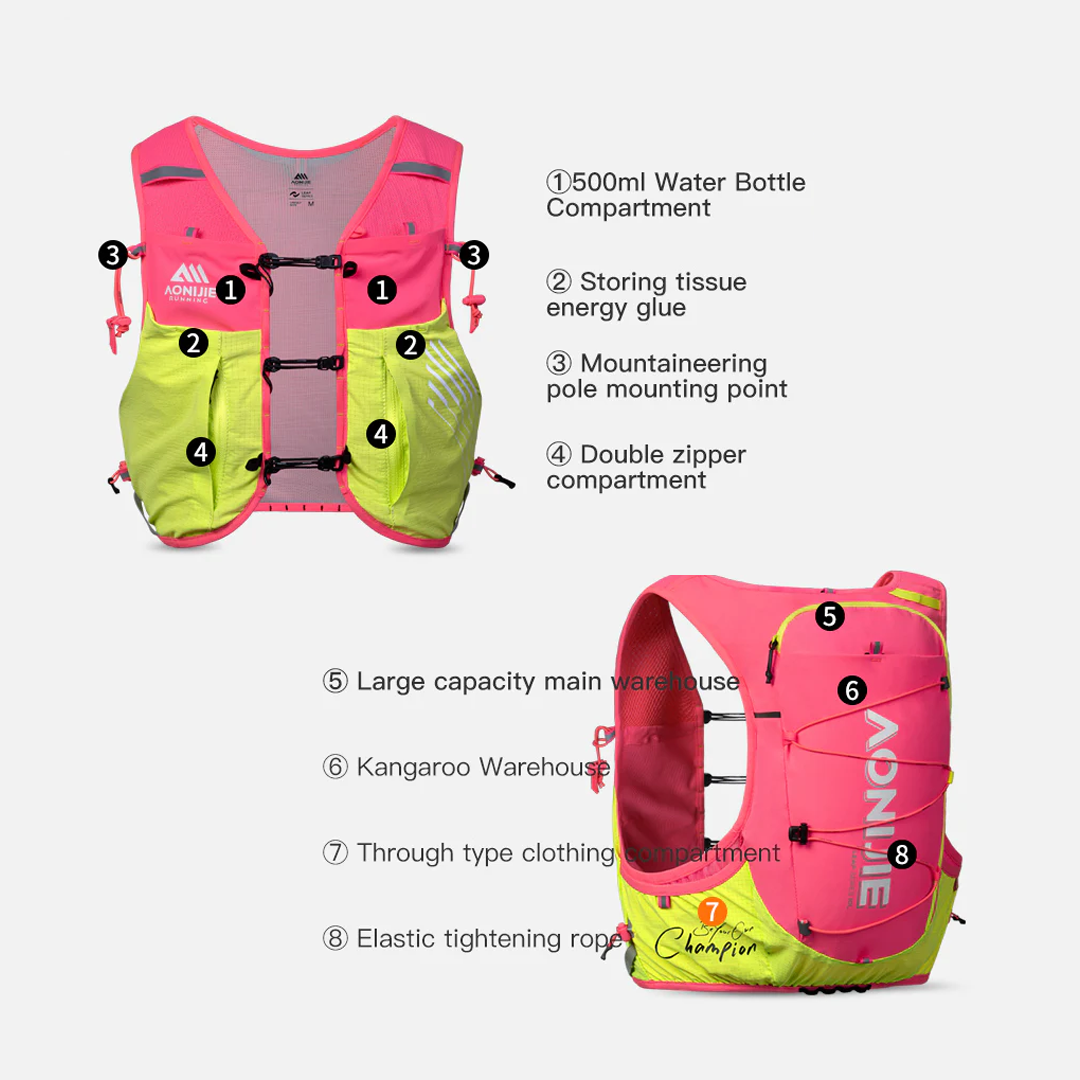 Aonijie C9116 Light Pink Hydration Backpack Vest - 10 Liter Trail Running Sports