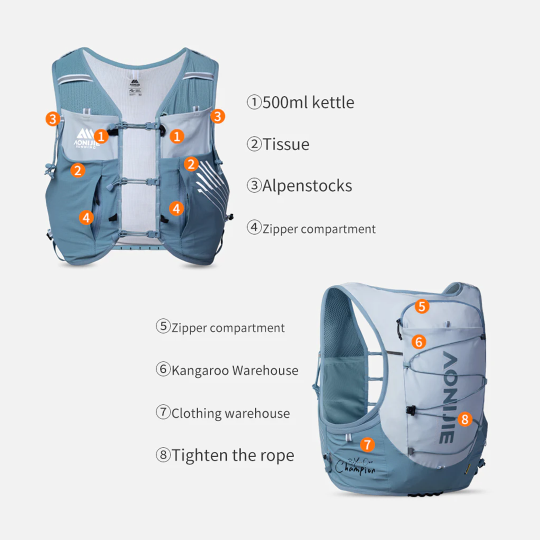 Aonijie C9116 Light Blue Hydration Backpack Vest - 10 Liter Trail Running Sports