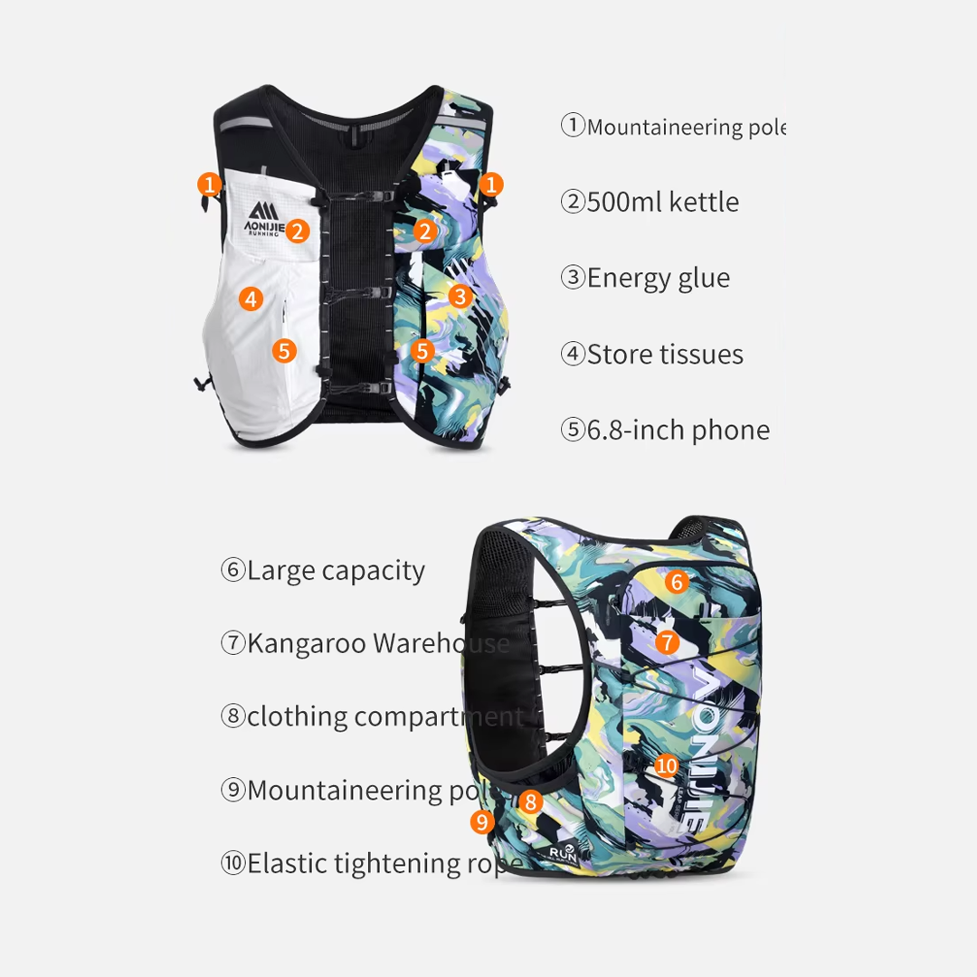 Aonijie C9116 Hydration Backpack Vest - 10 Liter Trail Running Sports - Camouflage