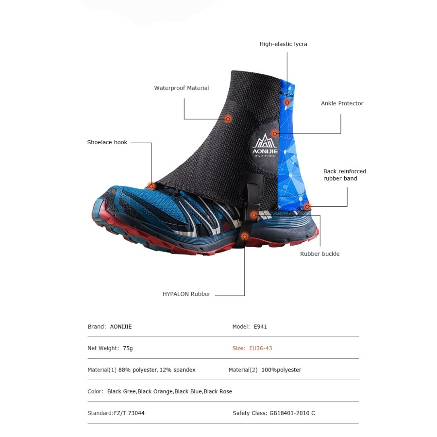 AONIJIE Gaiter E941 - Pelindung Kaki Sepatu - Trail Running