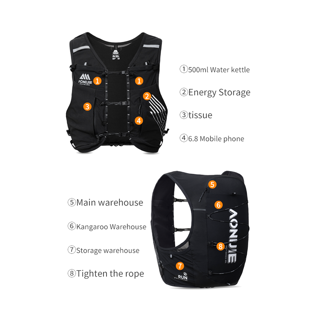 Aonijie C9116 Hydration Backpack Vest - 10 Liter Trail Running Sports - Black