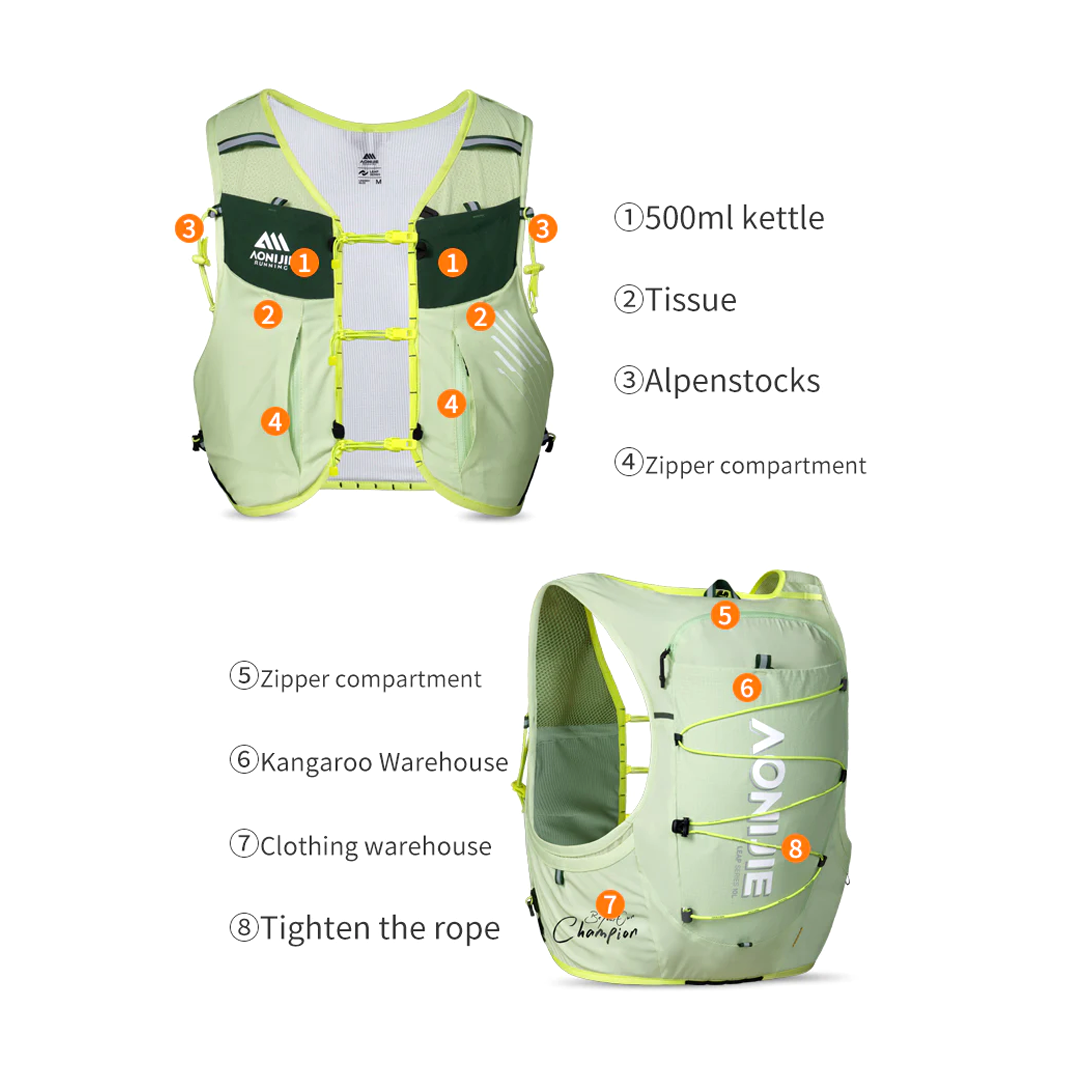 Aonijie C9116 Light Green Hydration Backpack Vest - 10 Liter Trail Running Sports