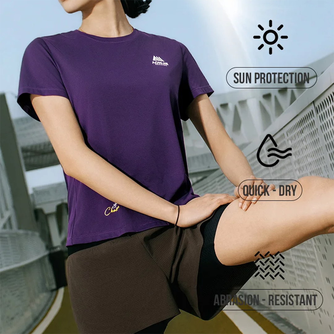 Aonijie FW6231 Women Running Sport Short Sleeve - Baju Lari Wanita Olahraga - BLACK