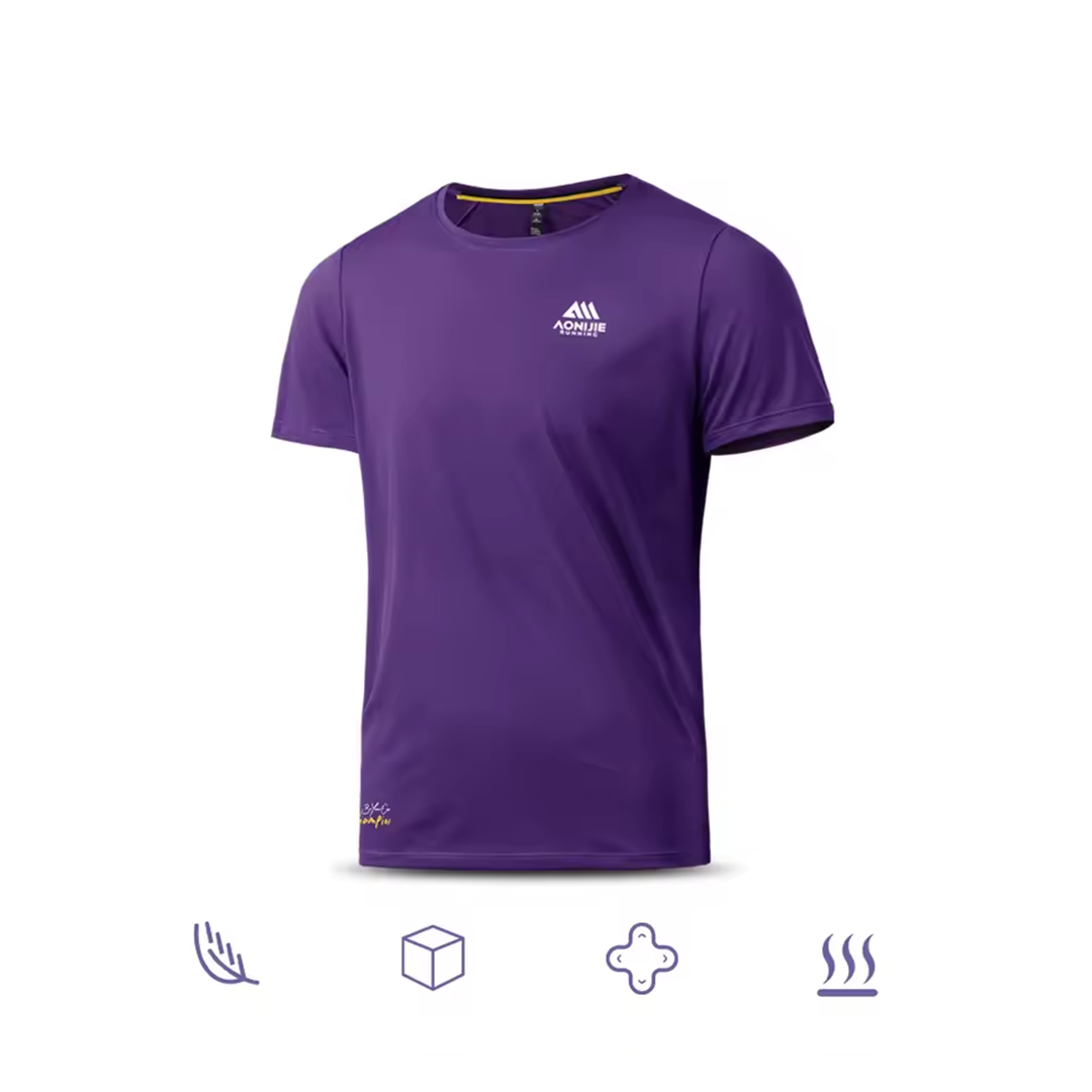 Aonijie FM5231 Men Running Sport Short Sleeve - Baju Lari Pria Olahraga - BLACK