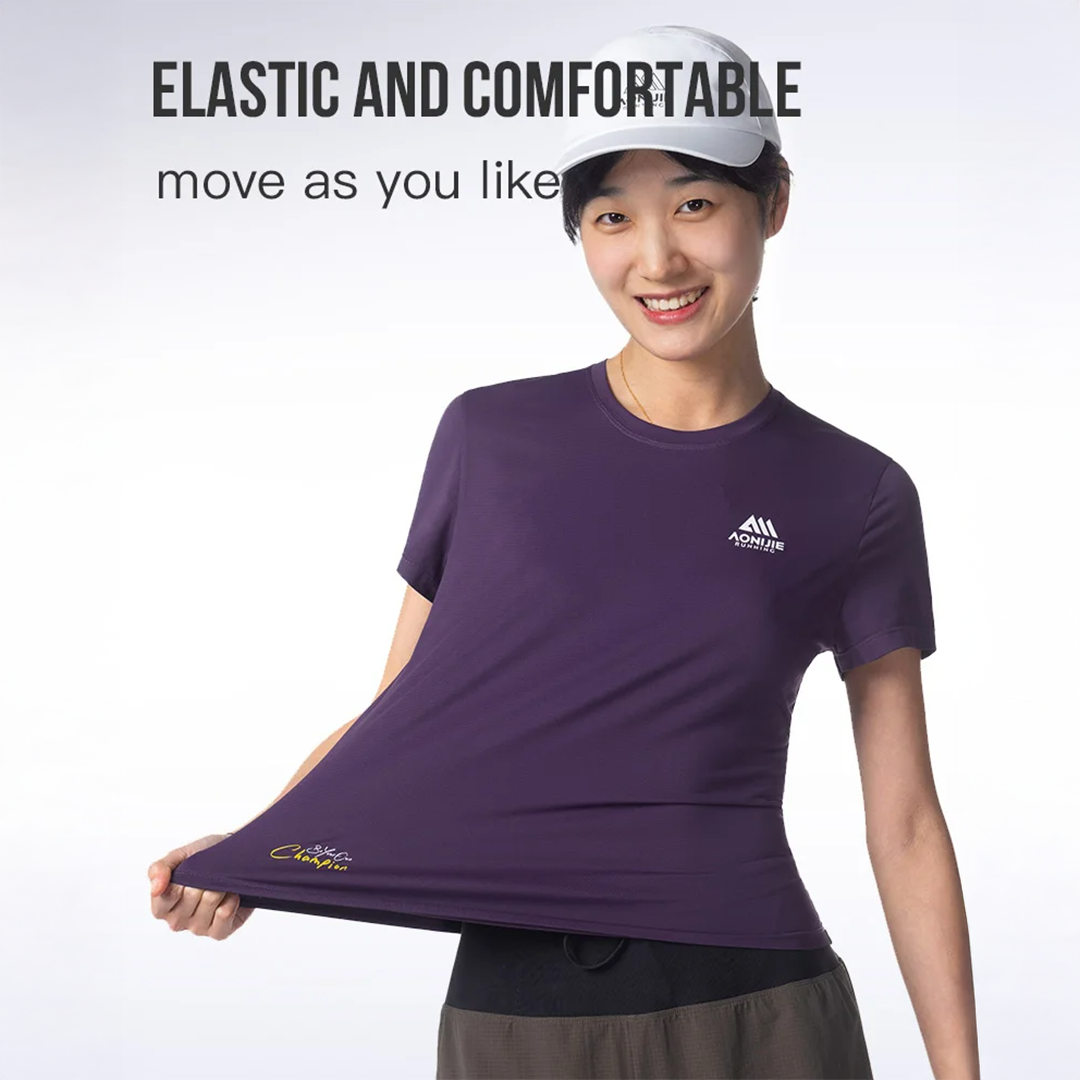Aonijie FW6231 Women Running Sport Short Sleeve - Baju Lari Wanita Olahraga - BLACK