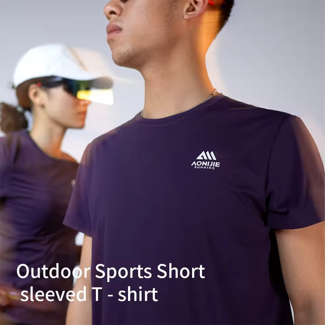 Aonijie FM5231 Men Running Sport Short Sleeve - Baju Lari Pria Olahraga - BLACK