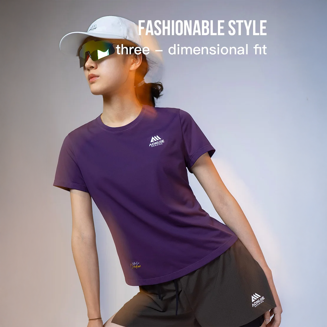 Aonijie FW6231 Women Running Sport Short Sleeve - Baju Lari Wanita Olahraga - BLACK