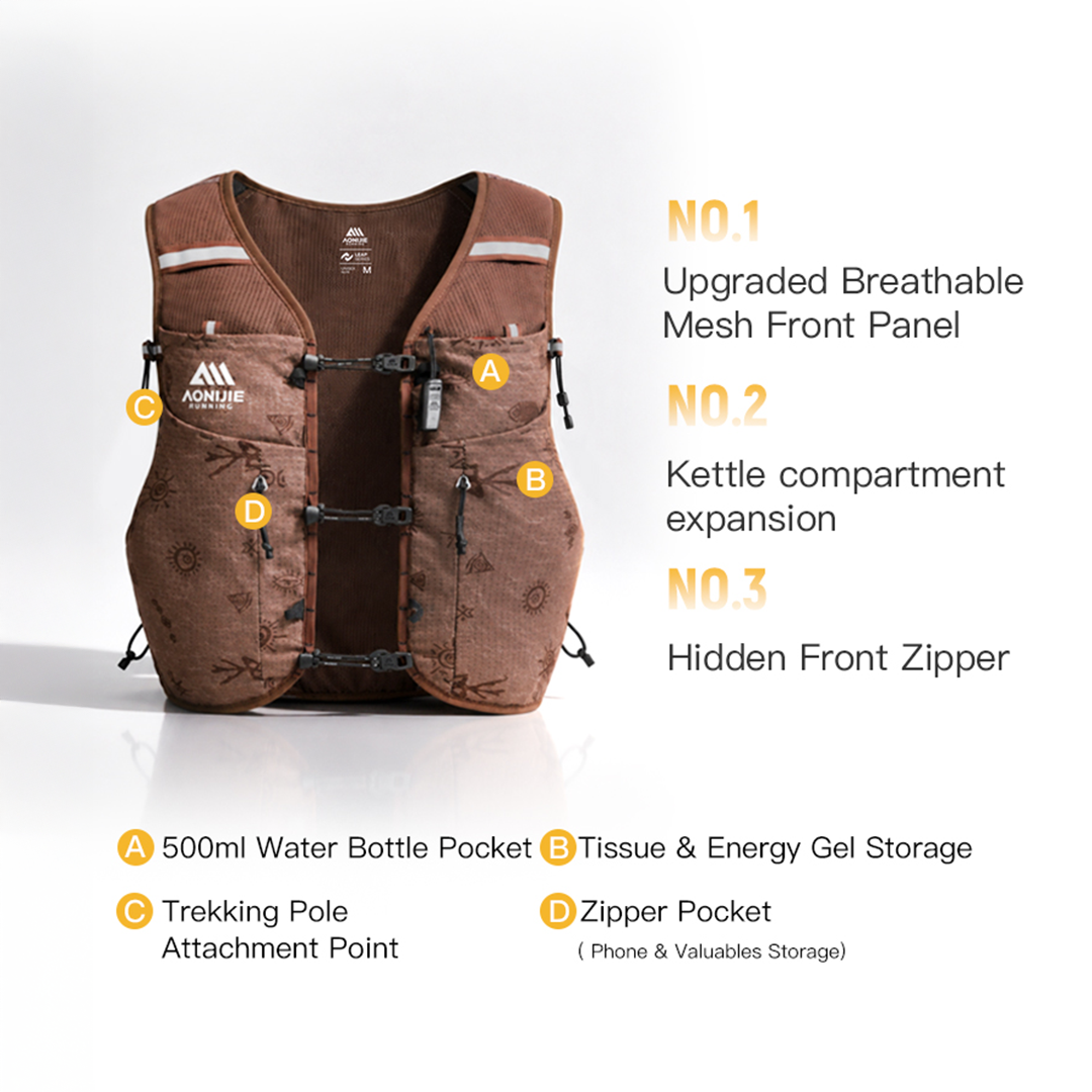 Aonijie C9119 Hydration Backpack Vest - 10 Liter Trail Running Sports - COFFEE WEAVE