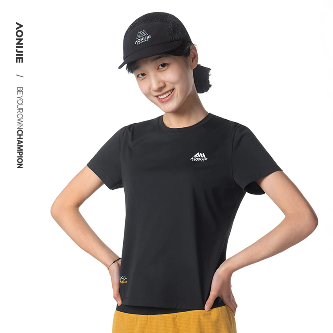 Aonijie FW6231 Women Running Sport Short Sleeve - Baju Lari Wanita Olahraga - BLACK