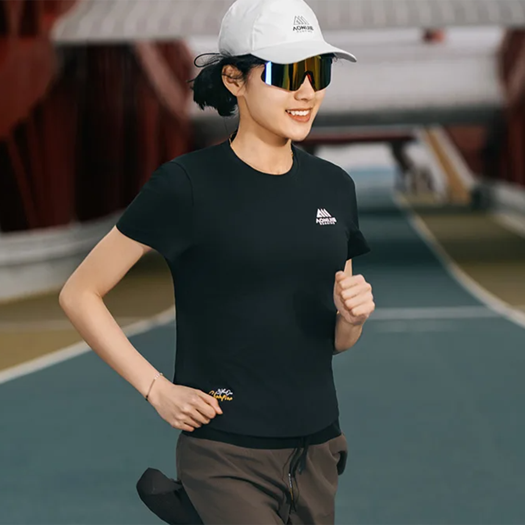 Aonijie FW6231 Women Running Sport Short Sleeve - Baju Lari Wanita Olahraga - BLACK