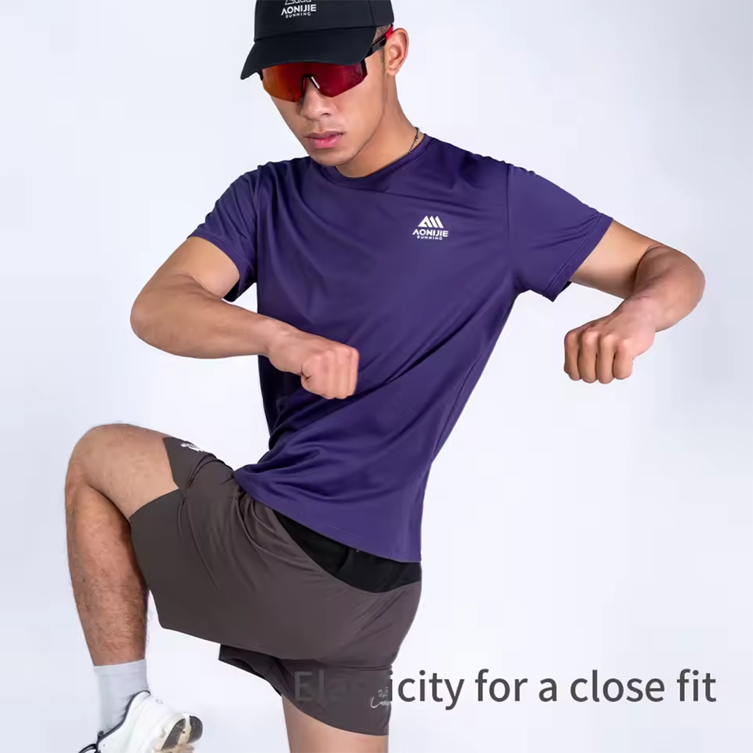 Aonijie FM5231 Men Running Sport Short Sleeve - Baju Lari Pria Olahraga - BLACK