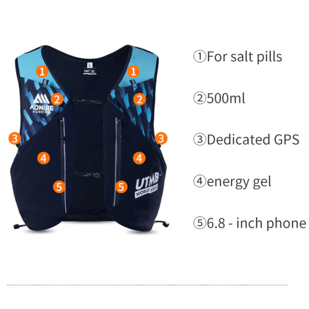 Aonijie UTMB Hydration Backpack Vest 12L - Trail Running Sports - BLUE