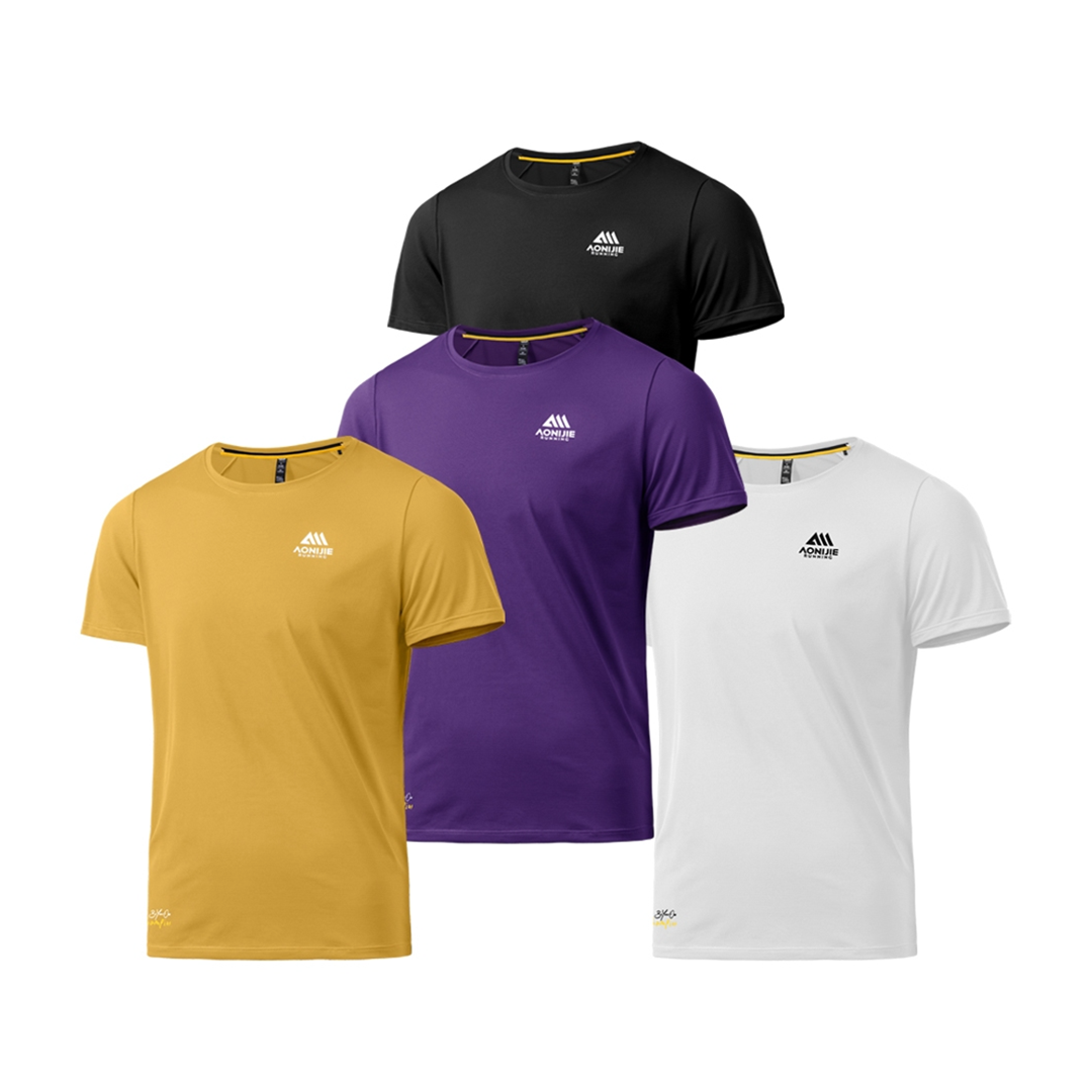 Aonijie FM5231 Men Running Sport Short Sleeve - Baju Lari Pria Olahraga - BLACK